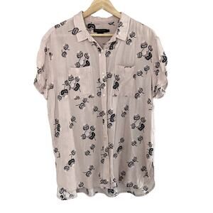 Pendleton Printed Short Sleeve Button Front Blouse - Blush Plum Black - Small